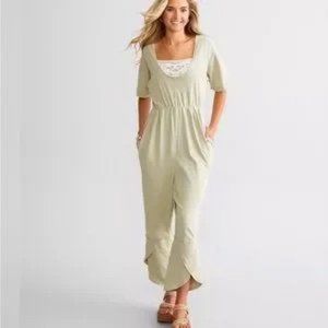 Intimately Free People Women's Cotton Good Side Jumpsuit Boho Green Size XS